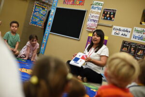 Teacher leads a lesson in a classroom